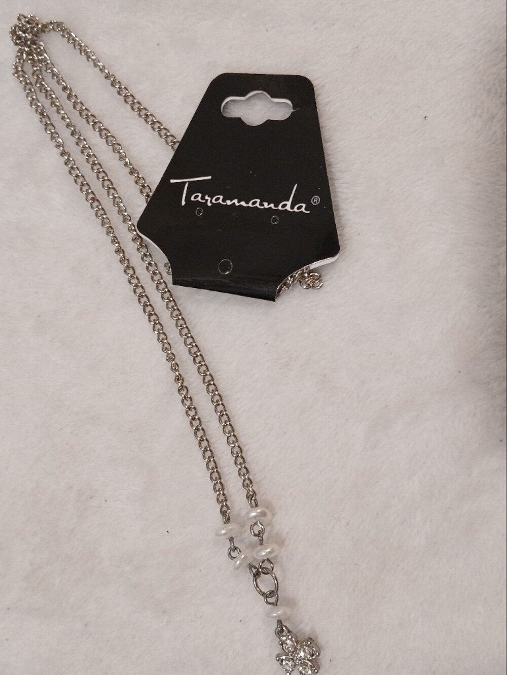 Taramanda Silver-Tone Rhinestone & Pearl Accent 16" Necklace - NWT on Card